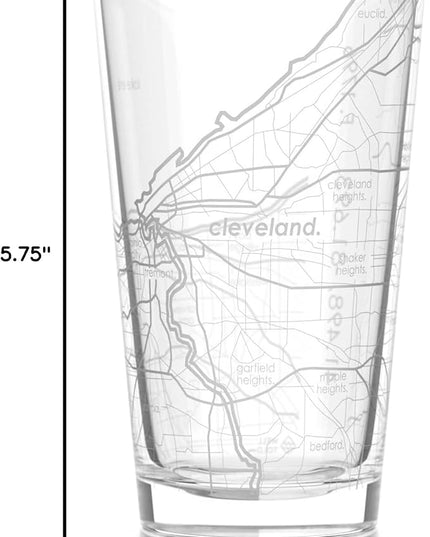 Well Told Engraved Cleveland Ohio Map Pint Glass, Etched Beer Gift (16 oz, Clear) City Map Pint, Custom City Glassware, Gifts For Beer Lovers