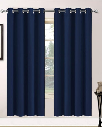 Yakamok Blackout Curtains with Grommet Thermal Insulated Room Darkening Window Drapes for Dedroom, Navy Blue Color, Set of 2, W52 x L72