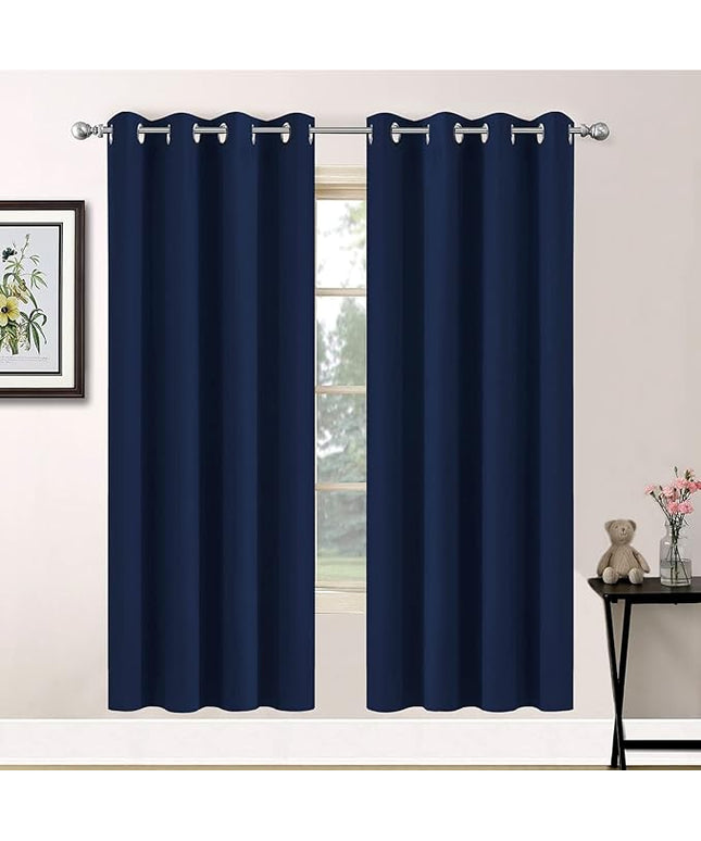 Yakamok Blackout Curtains with Grommet Thermal Insulated Room Darkening Window Drapes for Dedroom, Navy Blue Color, Set of 2, W52 x L72