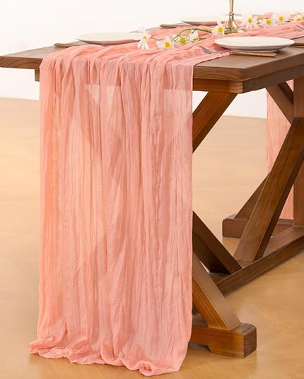 Socomi Coral Peach Christmas Cheesecloth Table Runner Boho Rustic Gauze 120 inch 10FT Cheese Cloth Runner for Wedding Party Baby Shower Birthday Home Decor Holiday Decorations