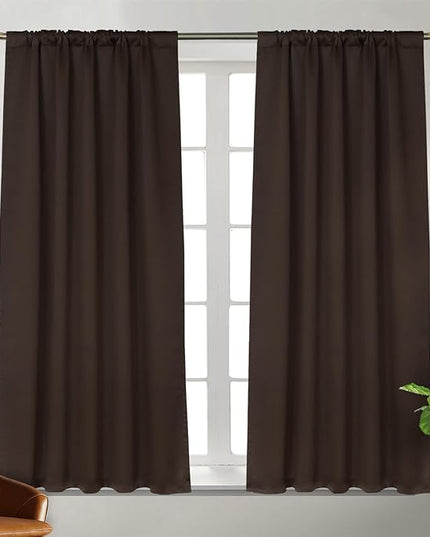 BGment Brown Blackout Curtains 54 Inches Long - 42 x 54 Inch Curtains Noise Reducing Thermal Insulated Room Darkening Privacy Rod Pocket and Back Tab Drapes for Bedroom, 2 Window Curtain Panels