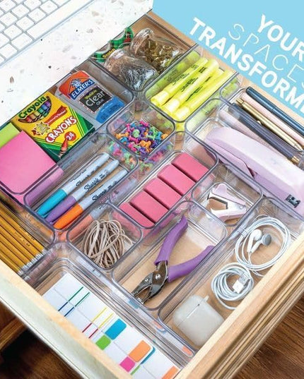primebox Fifteen Pieces. Plastic Clear Drawer Organizers. Bathroom, Kitchen, Bedroom, Utensils, Office Organizer Bins, Storage Trays. Heavy Duty, Stackable 5 Sizes.