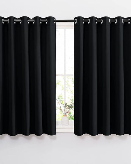 NICETOWN Black Out Curtains for Living Room - Easy Care Solid Thermal Insulated Grommet Blackout Panels/Drapes for Bedroom Window (2 Panels, 66 inches Wide by 54 inches Long)