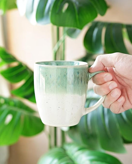 Bosmarlin Ceramic Coffee Mug Set of 4, 17 Oz, 4 Colors to Choose, Tea Cups, Dishwasher and Microwave Safe, Reactive Glaze (Green)