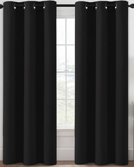 H.VERSAILTEX Blackout Curtains for Bedroom Thermal Insulated Room Darkening Living Room Curtains 84 Inch Long Grommet Privacy Protection Window Curtain Panels/Drapes for Nursery, 2 Panels,Jet Black
