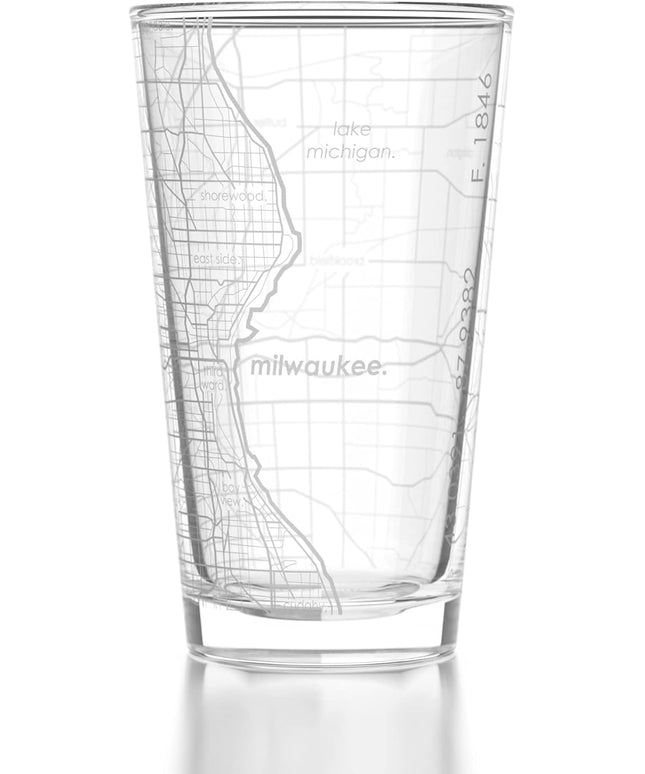 Well Told Engraved Milwaukee Wisconsin Map Pint Glass, Etched Beer Gift (16 oz, Clear) City Map Pint, Custom City Glassware, Gifts For Beer Lovers