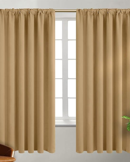 BGment Rod Pocket and Back Tab Blackout Curtains for Bedroom - Thermal Insulated Room Darkening Curtains for Living Room, 2 Window Curtain Panels (52 x 63 Inch, Khaki)