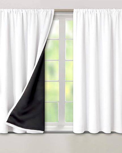 BGment Thermal Insulated 100% Blackout Curtains for Bedroom with Black Liner, Double Layer Full Room Darkening Noise Reducing Rod Pocket Curtain (52 x 45 Inch, Pure White, 2 Panels)