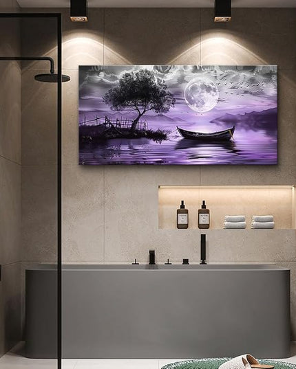 hyidecorart Large Wall Art For Living Room Canvas Wall Decor For Bedroom Office Decoration Black And White Wall Paintings Purple Scenery Abstract Pictures Canvas Prints Artwork Home Decor 48" x 24"