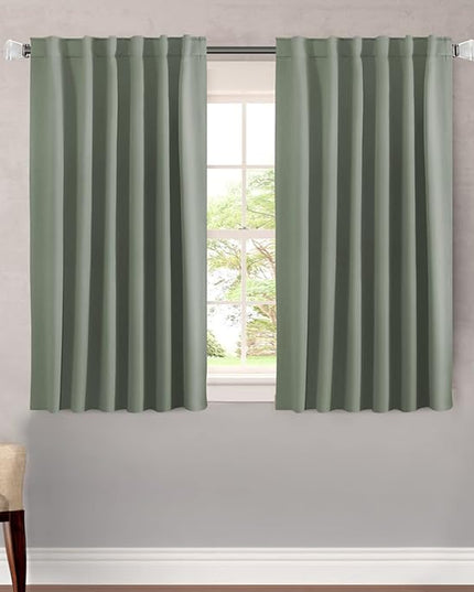 H.VERSAILTEX Blackout Curtains Thermal Insulated Window Treatment Panels Room Darkening Blackout Drapes for Living Room Back Tab/Rod Pocket Bedroom Draperies, 52 x 45 Inch, Light Sage, 2 Panels