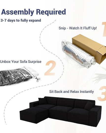 110" Cloud Couch Sectional, Comfort L Shaped Chenille Boneless Couch for Living Room, Memory Foam Deep Seat Modular Sectional Sofa Compression Floor Sofa, No Assembly Required