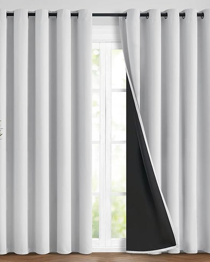 Yakamok 100% Blackout Curtains 84 Inches Long, 2 Thick Layers Heat and Full Light Blocking Soft Thermal Insulated Drapes for Bedroom(62" Wide Each Panel, Greyish White, 2 Panels)