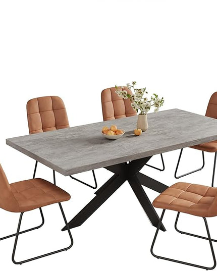 ZckyCine 7-Piece Dining Table Set, 6-Person Modern Rectangular Wooden Expandable Dining Table and 6-Person Leather Dining Chairs, 6-Person Kitchen Table and Chairs, Perfect for Kitchen Dining