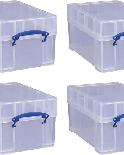 Really Useful Box 9 Liter Stackable Storage Container w/XL Snap Lid & Built-In Clip Lock Handles for Home or Office Organization, Clear (12 Pack)