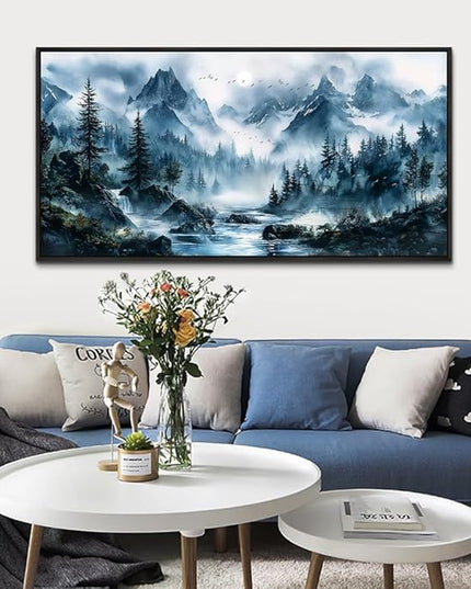 ERQINHUA Large Wall Decor For Bedroom Black Framed Canvas Wall Art For Living Room Office Decorations Misty Forest Wall Paintings Tree Landscape Pictures Artwork Modern Home Decor 30x60 Inches
