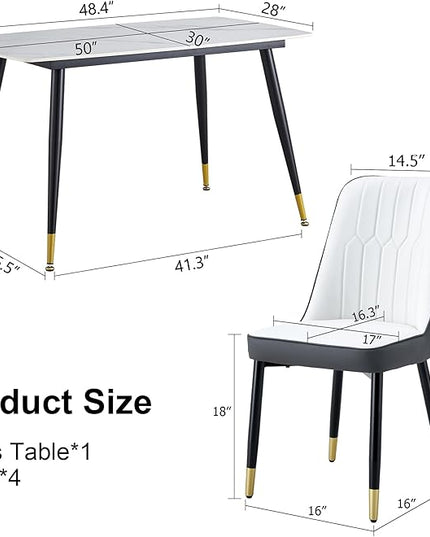 Table and Chairs Set of 4, Dining Room Table Set for 4, Sintered Stone Kitchen Table Top and Modern Chairs Set of 4 for Kitchen Dining Room, Small Space