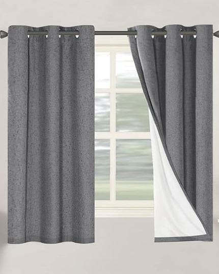 H.VERSAILTEX Primitive Linen Curtains 100% Blackout Curtain Drapes Burlap Fabric Curtains with White Thermal Insulated Liner, Grommet Top Drapes Living Room/Bedroom (2 Panels, 42 x 63 Inch, Grey)