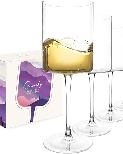 Wine Glasses Set of 4-16oz Cylindrical All Purpose Wine Glass, Crystal Wine Glass Set in Gift Packaging, Great Gift for Wedding, Anniversary, Christmas, Birthday, 9’’ Tall, Clear, Long Stem