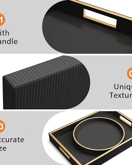 SANZIE Leather Tray Desktop Storage Organizer Premium Serving Tray Decorative Tray Valet Tray for Sundries Cosmetics Phone Wallet Cutlery (Black Holder)