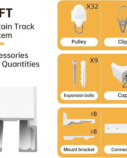 Curtain Tracks Ceiling Wall Mounted Heavy-Duty Curtains Rails Room Divider Curtain Track for Living Room Bedroom Room Shower Divider White 3ft To 12 ft