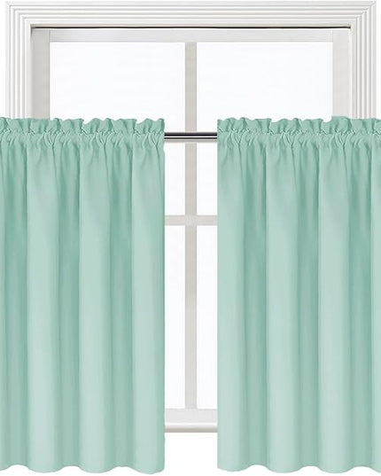 DWCN Blackout Curtains for Living Room Thermal Insulated, Energy Saving & Noise Reducing Bedroom Curtains, Mint Green, W 42x L 36 Inch, Set of 2 Rod Pocket Curtain Panels