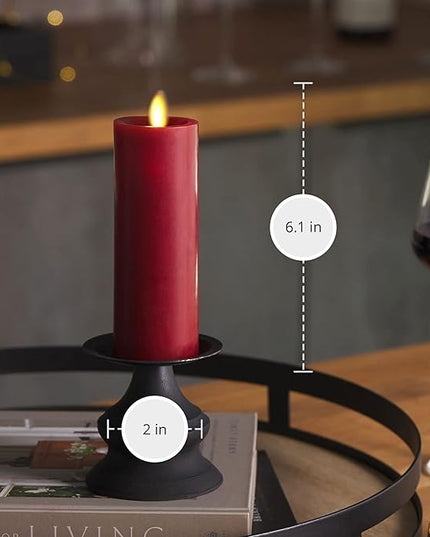 Luminara Classic Slim Flameless LED Candle, Burgundy 2" x 6.1", Battery Operated Moving Flame Pillar w/Timer, Safe Realistic Wax Candle, Home Decor
