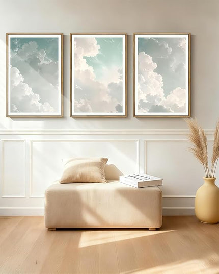 ANHUIB Large Sky Wall Art White Cloud Wall Art Nature Landscape Wall Decor Set of 3 for Living Room Bedroom Dining Room 16x24 Inch