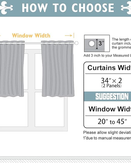 ChrisDowa Small Window Curtains 36 inches Long for Bedroom - Grommet Short Thermal Insulated Room Darkening Curtains for Kitchen (2 Panels, Aqua, 34 x 36 Inch)