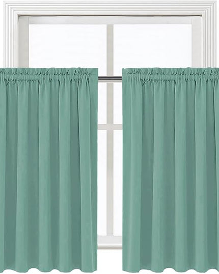 DWCN Blackout Curtains for Living Room Thermal Insulated, Energy Saving & Noise Reducing Bedroom Curtains, Sage Green, W 60x L 36 Inch, Set of 2 Rod Pocket Curtain Panels