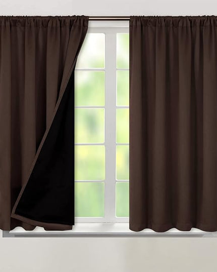 BGment Brown Blackout Curtains for Bedroom with Insulated Liner, Double Layer 100% Black-Out Bedroom Curtains Sun Blocking Window Curtains with Rod Pocket (52 x 45 Inch, Brown, 2 Panels)