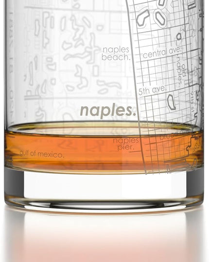 Well Told Engraved Naples Florida Map Rocks Glass, Old Fashioned Glassware (11 oz, Clear) Etched Bourbon Tumbler, Gifts For Whiskey Lovers