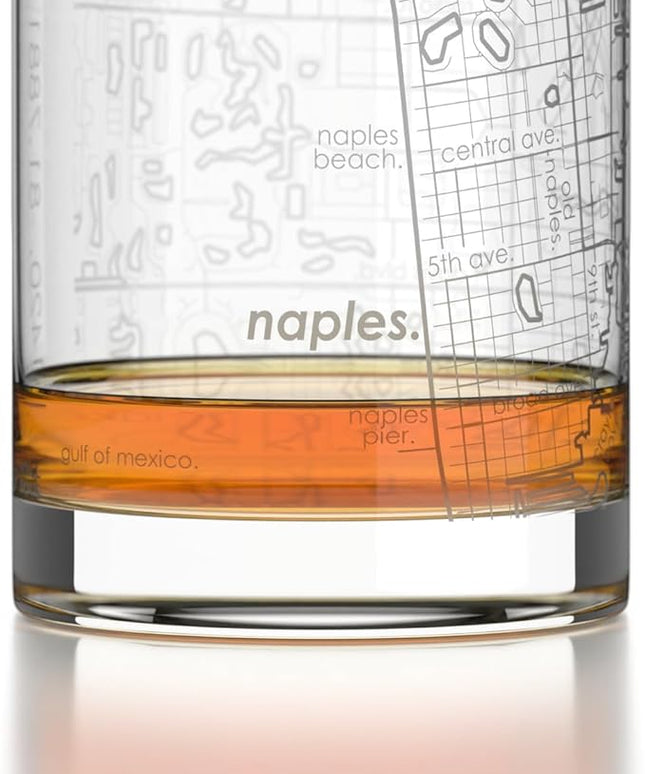 Well Told Engraved Naples Florida Map Rocks Glass, Old Fashioned Glassware (11 oz, Clear) Etched Bourbon Tumbler, Gifts For Whiskey Lovers