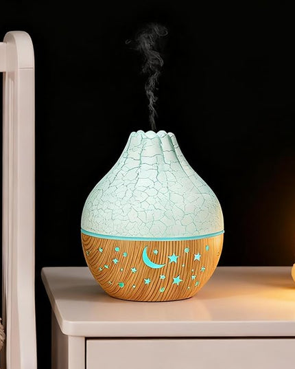 Air Diffuser Humidifier, Wood Grain Ultrasonic Cool Mist, 2 in 1 Aromatherapy Essential Oil Diffuser with Mood Light, Quiet Personal Humidifier for Bedroom Office (White Crack Light Wood