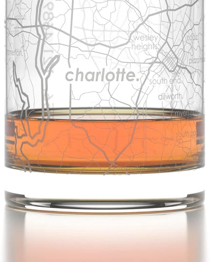 Well Told Engraved Charlotte North Carolina Map Rocks Glass, Old Fashioned Whiskey Glass (11 oz, Clear) Etched Whiskey Glass, Gifts For Whiskey Lovers