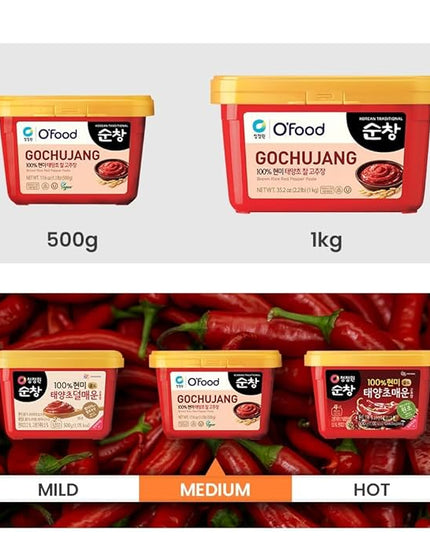 Gochujang – Korean Red Chili Paste [ Hot | 1.1 lb (500g) ] – Gluten-Free/ 0 Fat/ 0 Cholesterol / (40 Calories/Serving) | Spicy & Sweet Savory Fermented Sauce | Great for Bibimbap, Marinades, Stews & BBQ - O’food