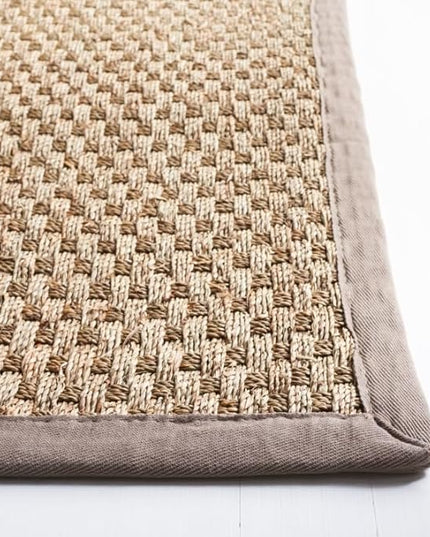 SAFAVIEH Area Rug 2x3 - Natural Fiber Collection - Natural & Grey, Seagrass, Basketweave Pattern with Border (NF114P)