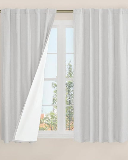 LAMIT Natural 100% Blackout Linen Curtains, 54 Inches Linen Textured Thermal Bedroom Curtains Back Tab and Rod Pocket Neutral Panels with White Liner for Farmhouse, 2 Panels, 42 x 54 Inch, Light Grey