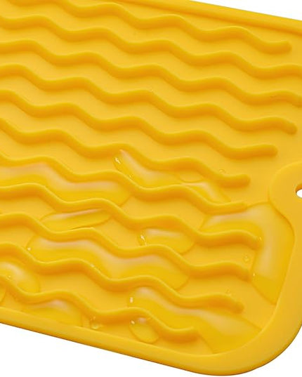 Silicone Dish Drying Mat for Multiple Usage,Easy clean,Eco-friendly,Heat-resistant Silicone Mat for Kitchen Counter or Sink,Refrigerator or Drawer Liner Yellow S 12 inches x 6 inches