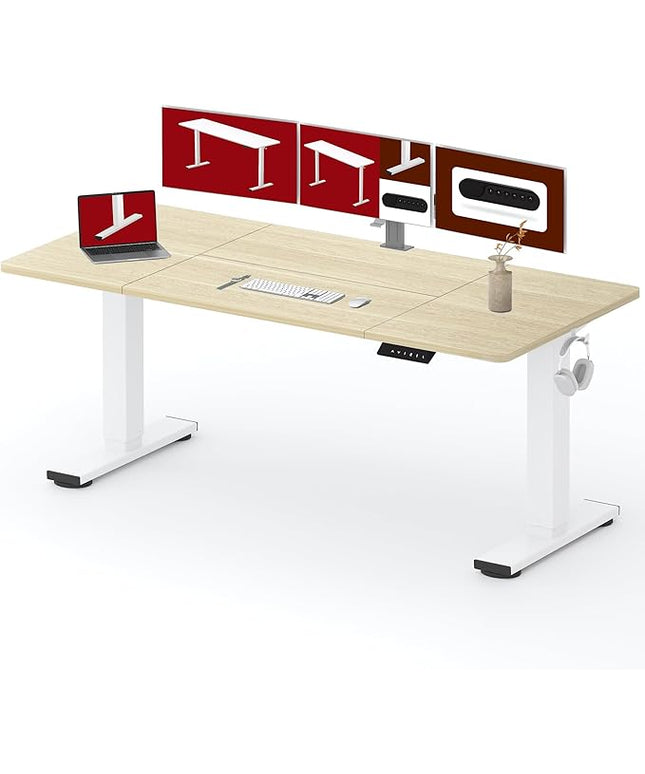 SANODESK Standing Desk Height Adjustable Electric Stand up Desk 79x32 Inches Sit Stand Home Office with Splice Board, White Frame/White Wood Grain