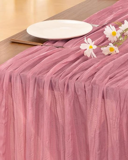Socomi 3pcs Mauve Christmas Cheesecloth Table Runner Boho Rustic Gauze 120 inch 10FT Cheese Cloth Runner for Wedding Party Baby Shower Birthday Home Decor Holiday Decorations