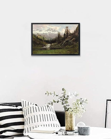 Aubeeba Framed Mountain Wall Art Landscape Painting Home Decor,Vintage Forest Wall Art Canvas Prints Scenery Decor for Living Room Office 08x12 inches