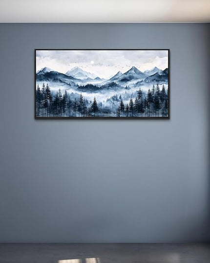 ERQINHUA Black Framed Canvas Wall Art For Bedroom Large Wall Decor For Living Room Modern Office Home Decorations Printed Misty and Fog Forest Painting Mountain Landscape Wall Aesthetics 24x48 In