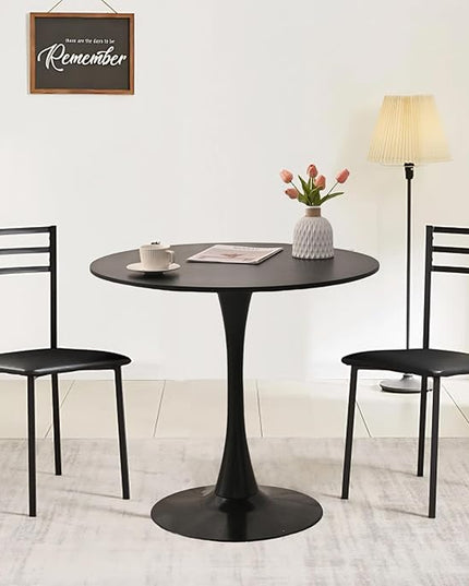 Round Table,31.5" Modern Dining Table for 2-4 People with MDF Top&Metal Pedestal Base,Coffee Table Thickened Tabletop for Dining Room/Kitchen/Living Room,Black