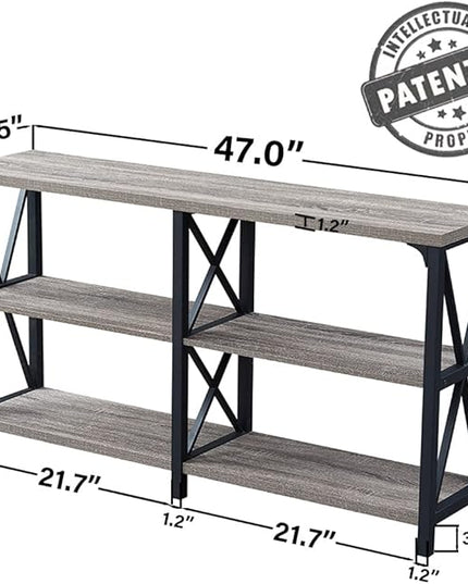 LVB Farmhouse Sofa Table, Rustic Console Table for Living Room, Entryway Table with Storage, Hallway Entry Table for Foyer, Light Grey Oak, 47 Inch