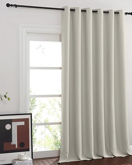 NICETOWN Blackout Natural Curtain for Patio Door, Grommet Room Divider French Door Curtain Wide Window Treatment Sound Reducing Thermal Drape for Sliding Door (1 Panel, W80 x L95)