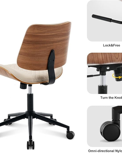 BV Home Office Chair No Arms with Wheels, Armless Small Desk Chair,Task Computer Office Desk Chair for Casual Office Small Space,Study Room,Reading Room(Beige)