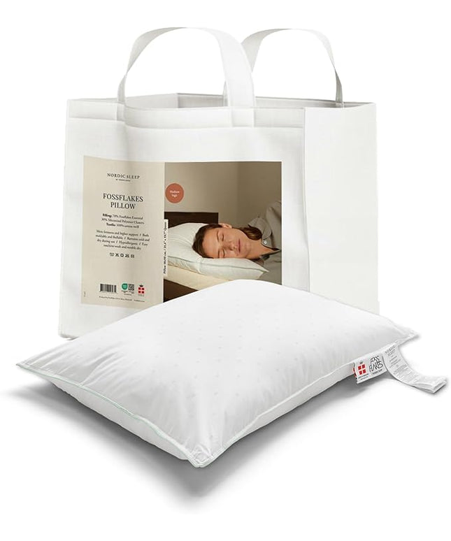 FOSSFLAKES Nordic Sleep, Bed Pillow Hypoallergenic Supportive with Down Alternate, Breathable and Machine Washable, Ideal for Side and Back Sleepers (White Medium High, King (U.S. Standard))