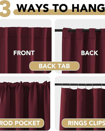 H.VERSAILTEX Christmas Blackout Curtains Thermal Insulated Window Treatment Panels Blackout Drapes for Living Room Back Tab/Rod Pocket Bedroom Draperies (2 Panels, Burgundy, 42 x 54 Inch)