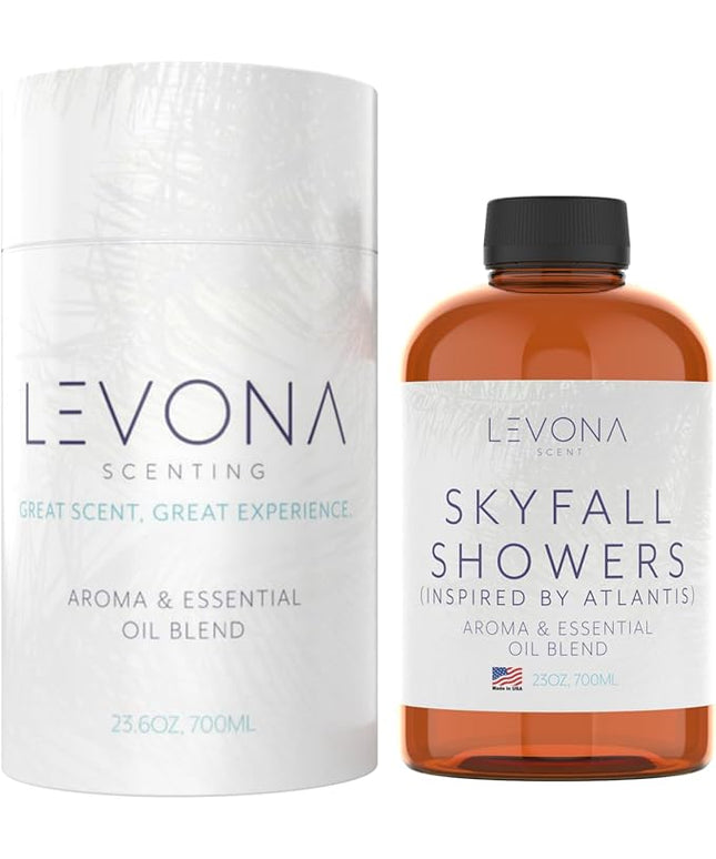 Levona Scent Essential Oil - Luxury Aroma for Home, Office, Hotel & Spa, Ideal for Humidifiers & Diffusers, Hotel Fragrance with Neroli, Orange & Melon - 700ml / 23 fl oz, Skyfall Showers