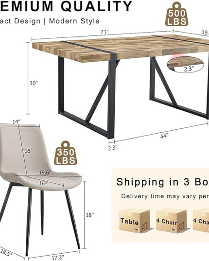 FURNITO Wood Dining Table Set for 8, 71" Large Rectangular Kitchen & Dining Room Table with 8 PU Leather Chairs, Modern Farmhouse Dining Set for Home, Living Room, Office, or Conference Room